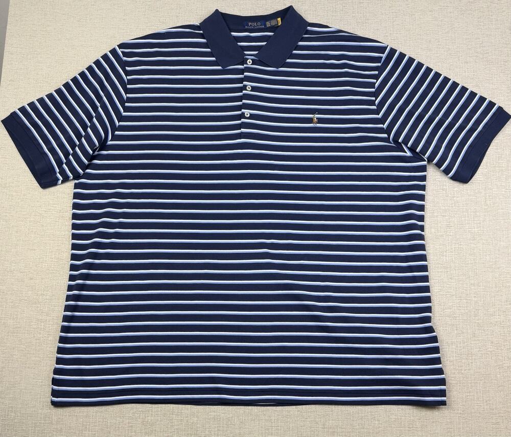 Polo Ralph Lauren Polo Shirt Men’s 3XLT Navy Striped Cotton Short Sleeve